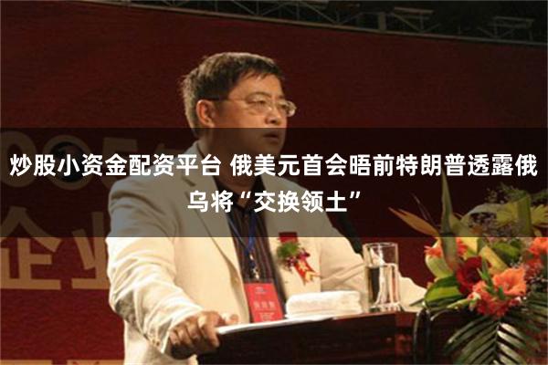 炒股小资金配资平台 俄美元首会晤前特朗普透露俄乌将“交换领土”